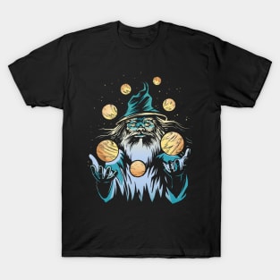 Wizard Juggling Planets In Space T-Shirt